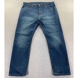 Levi's 502 Denim Jeans Mens 36x30 Blue Tapered Med Wash Stretch Wiskering Fade